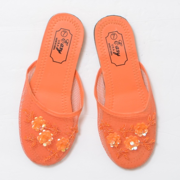 **BEACH MULES**MESHE EMBROIDERY SEQUINS/2 PAIRS** - Picture 2 of 4